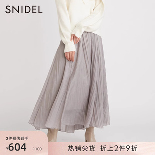 SNIDEL春夏款甜美仙女光泽面薄纱雪纺百褶半身裙SWFS224196