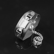 银色飞鹰标牌黑色pu皮波浪形，手环朋克合金戒指手链一体链男女饰品