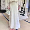fairyjiang夏季新中式国风提花缎面，白色高腰半身裙，显瘦包臀长裙子