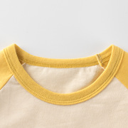 儿童秋季长袖T恤韩版卡通拼袖休闲男女童上衣宝宝圆领打底衫