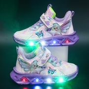 闪灯童鞋发光会亮的鞋子七彩运动鞋儿童彩虹灯带灯闪光女童爱莎鞋