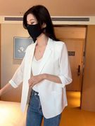 白色雪纺小西装外套女2024夏季韩版薄款休闲小个子，防晒衣西服