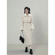 北海道恋人白色毛呢套装女冬季高级感上衣，半身裙两件套纯欲甜妹风