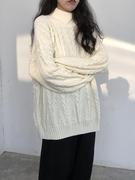 日本hj2020年冬女加厚黑白色毛衣，温柔日系风针织衫宽松外穿上