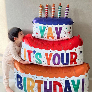 ins小红书蛋糕装饰品三层蛋糕彩色铝膜气球生日派对拍照布置道具