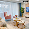 美式轻奢布艺沙发组合现代简约小户型网红花瓣三人，位客厅实木家具