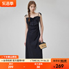 范洛蝴蝶结设计连衣裙女2024年夏法式时髦收腰简约吊带小黑裙