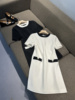 VANLU 意式优雅 经典黑白拼色 小香风圆领短袖A字气质通勤连衣裙