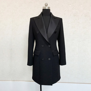 黑色中长款西装同款拼接亮领设计感小众加厚羊毛西服女外套私人订