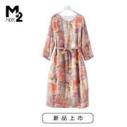m22024初春宽松大码显瘦中年妈妈洋气中袖100%苎麻连衣裙
