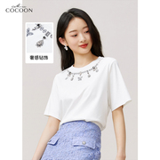 missCOCOON 简洁项链印花白T恤夏装款简约圆领设计