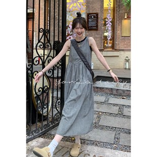 哟米yomi日系无袖连衣裙，女小个子2024春夏格子裙，黑白格背心长裙子