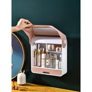 挂壁化妆盒带镜子大容量免打孔护肤品收纳盒浴室挂墙置物架