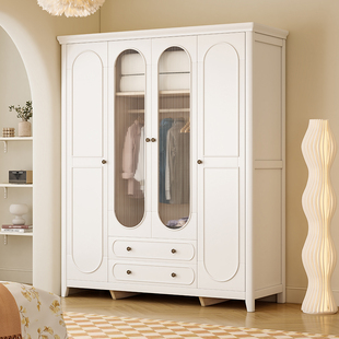 美式实木衣柜对开门组装北欧现代简约白色，法式大衣橱卧室轻奢家具