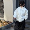 貌貌家2023冬季韩版儿童拼皮保暖字母白鸭绒(白鸭绒)羽绒服男童外套