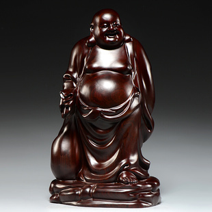 黑檀木雕刻弥勒佛像摆件，布袋大肚笑佛家居客厅装饰红木工艺品