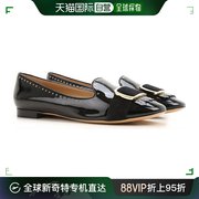 香港直邮ferragamo菲拉格，慕女士黑色漆皮，平底船鞋619233经典款式