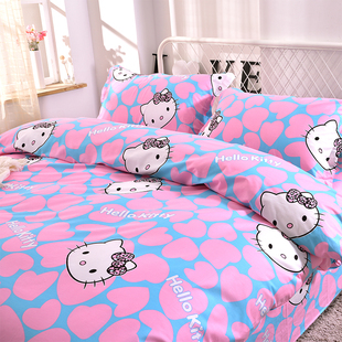 卡通小猫纯棉斜纹亲肤四件套 全棉单件床单被套被罩床上用品