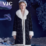 VJC/威杰思秋冬女装长款羽绒服水貂毛修身亮面羽绒外套