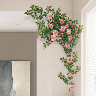 仿真玫瑰花藤蔓客厅室内阳台空调，管道庭院装饰假花藤条墙壁挂绿植