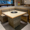 2023新中式靠墙实木卡座沙发桌椅组合岩板大理石火锅桌子定制商用