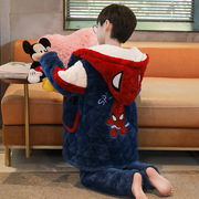 极速儿童睡衣男冬季加厚款法兰绒卡通男童亲子三层夹棉袄珊瑚绒家