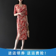 2024年夏季名媛风气质茶歇裙中袖高端复古轻奢优雅减龄连衣裙