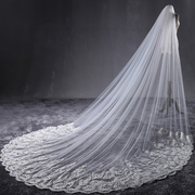 韩式浪漫蕾丝长拖尾镶嵌水钻软纱头纱3.8米超长新娘结婚头纱