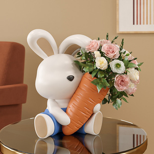 可爱兔子摆件插花花瓶客厅，餐桌面电视柜酒柜干花仿真花家居装饰品