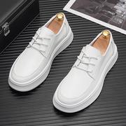 白色西装皮鞋男2024夏季透气内增高板鞋子男士商务休闲小白鞋