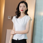 雪纺衫女夏2024年韩版宽松遮肚白色，衬衫时尚洋气雪纺短袖上衣