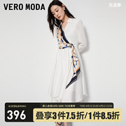 Vero Moda连衣裙2023夏季优雅气质通勤丝巾装饰七分袖中长女