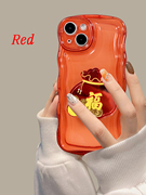 波纹透红色福袋支架适用iphone14苹果15手机壳13新年女款12简约华为P40nova8荣耀90vivoX60oppoReno5小米10女