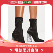 香港直邮潮奢asos女士，edisonsock设计三角，鞋跟靴子(黑色)