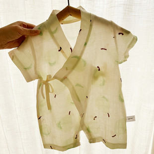 新生婴儿夏季纱布日式和服初生宝宝薄款连体衣服短袖哈衣竹棉爬服