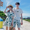 沙滩情侣装2020新夏季三亚旅游度假海边男短袖T恤套装女连衣裙裤