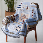 地中海风格布艺单双人(单双人，)沙发巾盖布四季沙发垫套罩全包沙发毯子蓝色