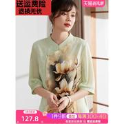 喜卉中老年夏季中式女装中国风雪纺T恤母亲节妈妈款洋气高贵小衫