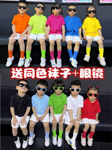 夏季儿童亲子装POLO衫糖果色翻领短袖幼儿园学生班服团体演出上衣