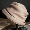 小野商日本设计羊毛卷边渔夫帽褶皱盆帽秋冬帽子女舒适保暖显脸小