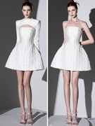 越南设计师小坎肩上衣套装气质小礼服高级感白色抹胸连衣裙