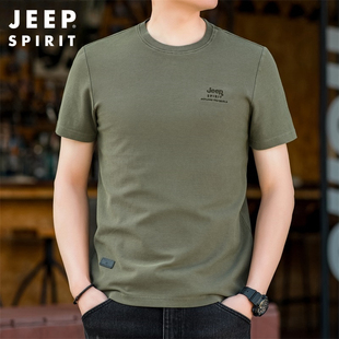 jeep吉普全棉短袖t恤男士，夏季宽松圆领半截袖休闲运动体恤男