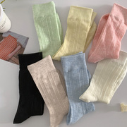 糖果色夏季镂空网眼薄款袜，子女中筒袜，ins潮纯色个性百搭堆堆棉袜