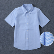 小学生校服短袖衬衫夏季男童千鸟格衬衣纯棉儿童初中蓝色格子衬衫