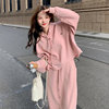 盐千金甜系穿搭时尚粉色卫衣套装女秋冬休闲短外套气质半身裙