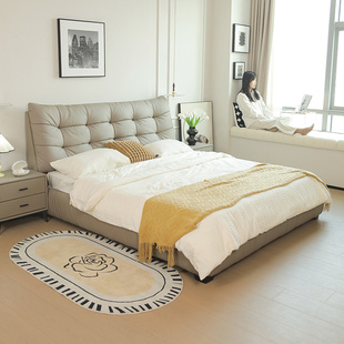 布雷尔意式极简真皮床，现代简约主卧室，高端大气储物黑色软包双人床
