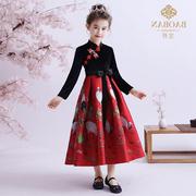 日本女童旗袍秋中国风洋装洋派儿童N唐装红色网红装中大