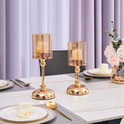 轻奢金色烛台摆件欧式浪漫餐桌，蜡烛台烛光晚餐，婚礼拍摄道具装饰品