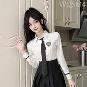 秋冬韩版校服英伦学院风jk制服，衬衫女装长袖白色衬衣减龄条纹上衣