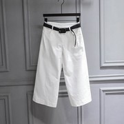 韩国白色弹力休闲七分裤，女2024年夏季薄款百搭高腰，宽松显瘦阔腿裤